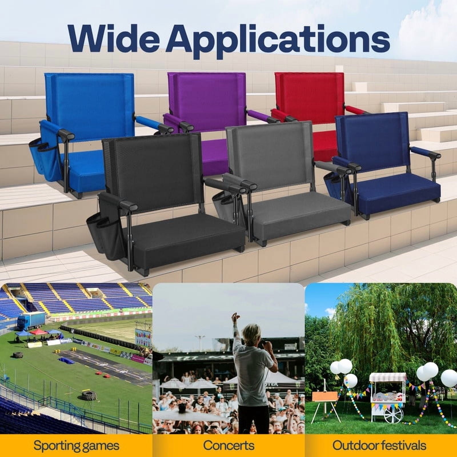 SPECSTAR Stadium Seats with Back Support and Cushion Black 1 Pack
