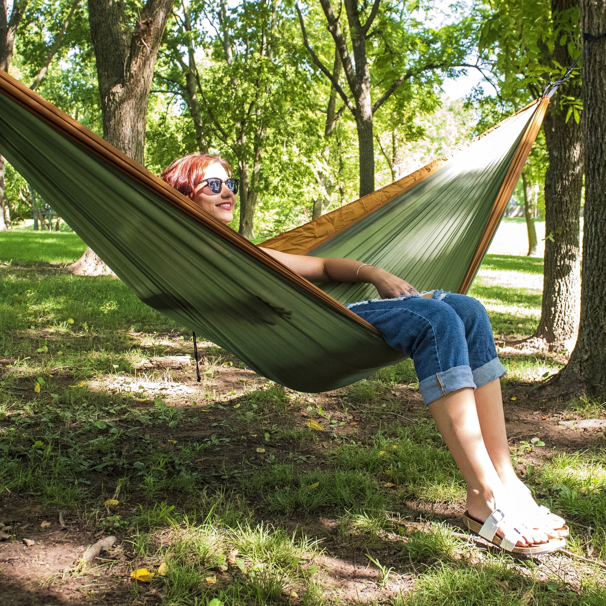 Equip Nylon Portable Camping Travel Hammock, One Person Sage and Rust, Size 116" L x 59" W