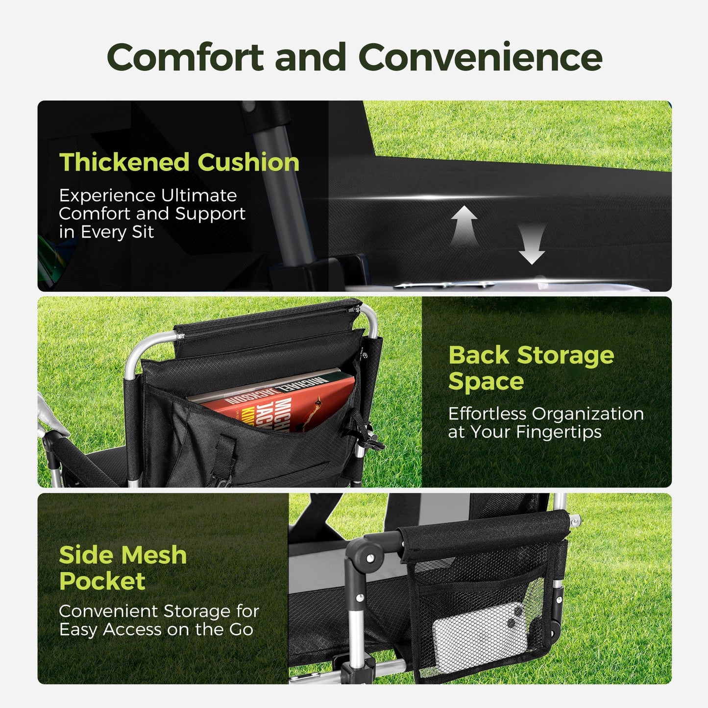 Sophia & William Set of 2 Portable Stadium Chair Stadium Seat for Bleacher with Cup Holder, Gray