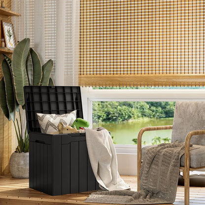 Devoko 32 Gallon Outdoor Resin Deck Box with Seat, Black