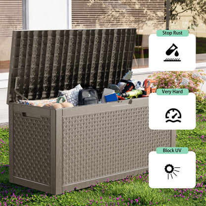 EasyUp 100 Gallon Resin Deck Box, Lockable Patio Outdoor Storage Box for Furniture, Garden Tools and Tools Storage, Waterproof Outside Storage Boxes