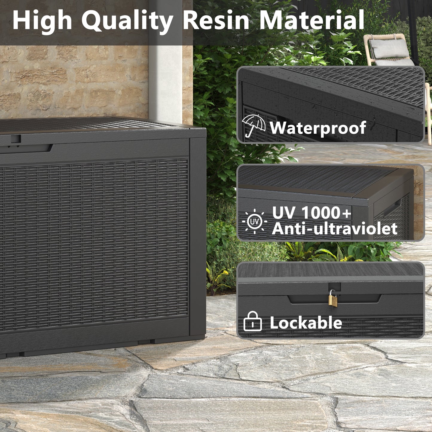 Bifanuo 100 Gallon Lockable Deck Box - Outdoor Patio Storage - Black
