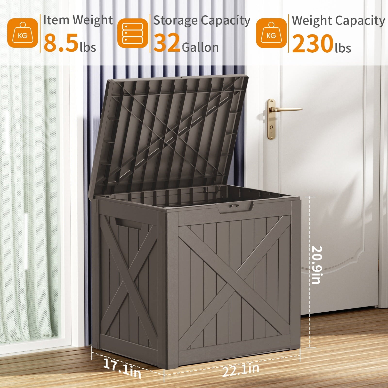 EasyUp 32 Gallon Resin Deck Box, Lockable Patio Outdoor Storage Box for Furniture, Garden Tools and Tools Storage, Waterproof Outside Storage Boxes