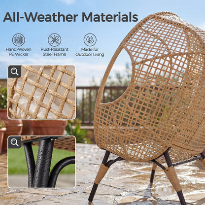 RADIATA Two Person Egg Chair with Ottomans Outdoor Wicker Patio Egg Chairs with Footrests for Indoor Bedroom Outside Porch Deck Backyard Garden (Beige,Oversized,Double)