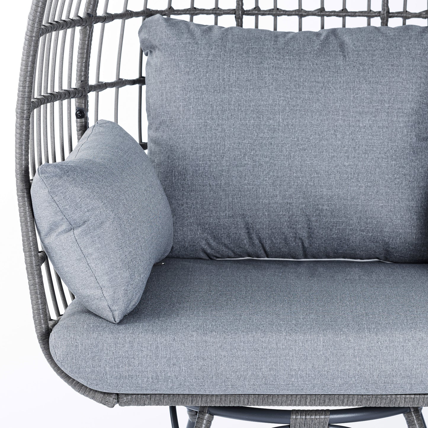 Emma + Oliver Gray/Gray Indoor/Outdoor Oversized Swivel Lounge Egg Chair with Wicker Rattan Construction and 4 Cushions for Patio, Sunroom, or Deck