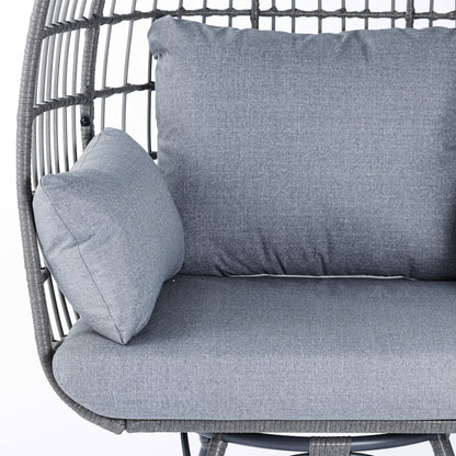 Emma + Oliver Gray/Gray Indoor/Outdoor Oversized Swivel Lounge Egg Chair with Wicker Rattan Construction and 4 Cushions for Patio, Sunroom, or Deck