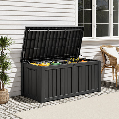 Nihsuao 130 Gallon Resin Deck Box, Lockable Outdoor Storage Container, Waterproof Storage Box for Patio Furniture Cushions, Black