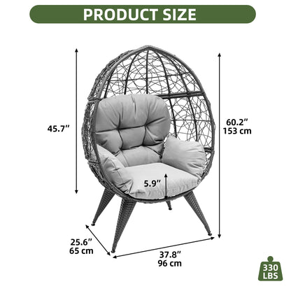Uforic Oversized Wicker Egg Chair with Stand & Cushion, 330 Lb Capacity for Garden and Balcony, Gray
