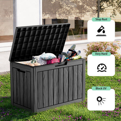 EasyUp 45 Gallon Resin Deck Box, Lockable Patio Outdoor Storage Box for Furniture, Garden Tools and Tools Storage, Waterproof Outside Storage Boxes(Black)