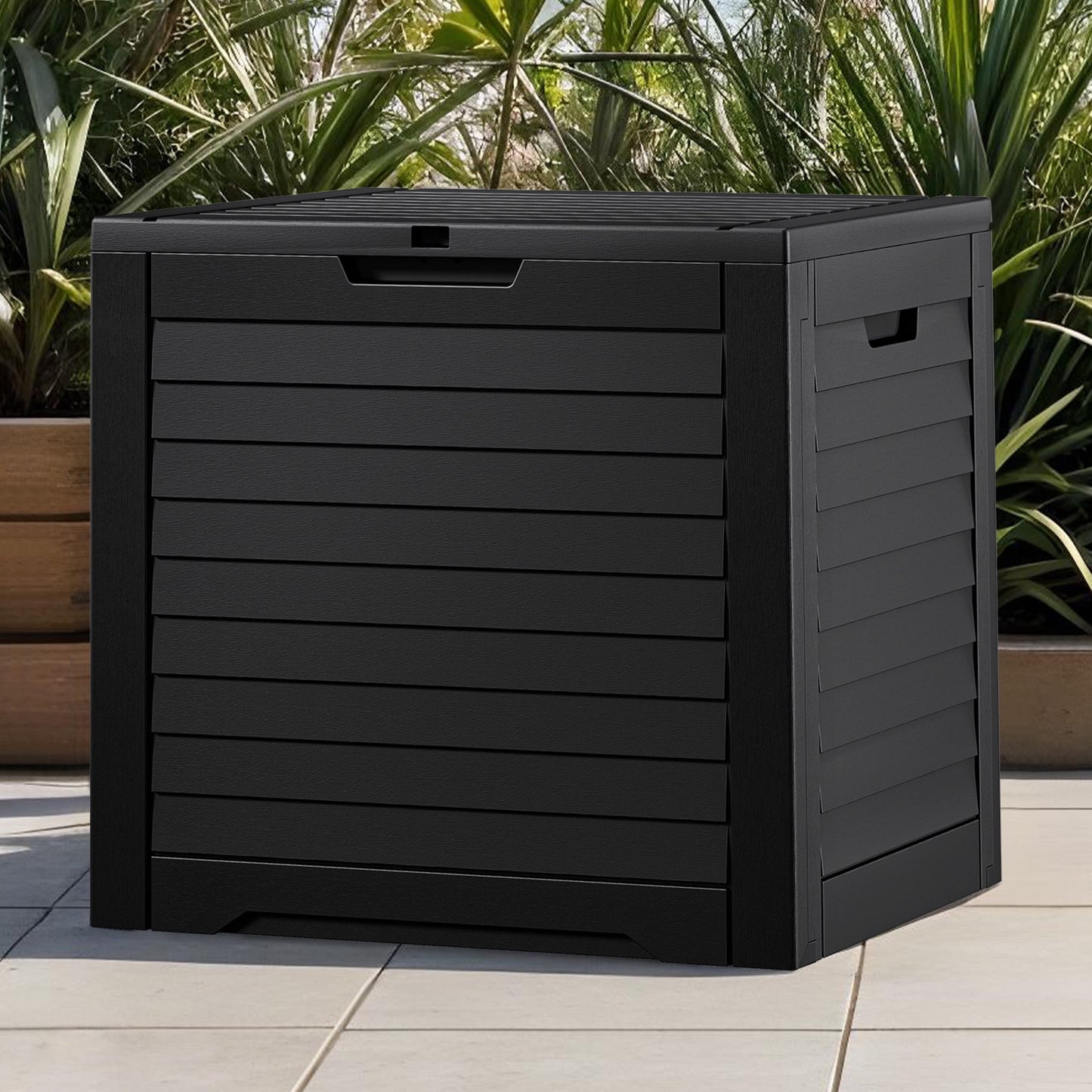 Uforic 35 Gallon Resin Outdoor Storage Box, Waterproof Lockable Deck Box & Package Delivery Box for Patio, Garden & Pool Storage, Black