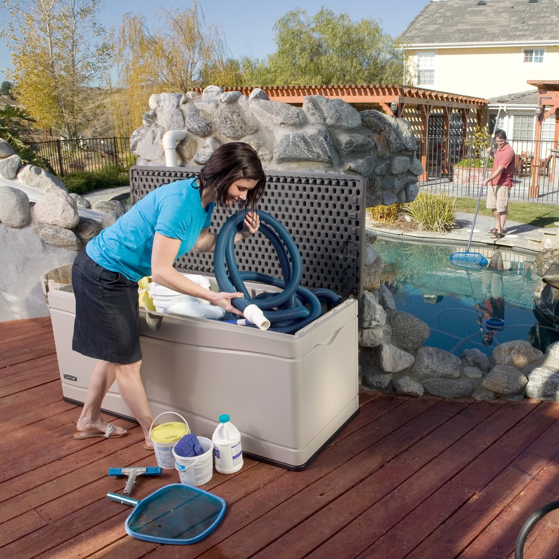Lifetime New Outdoor Polyethylene Deck Box and Bench 130 Gal., Tan (60012)