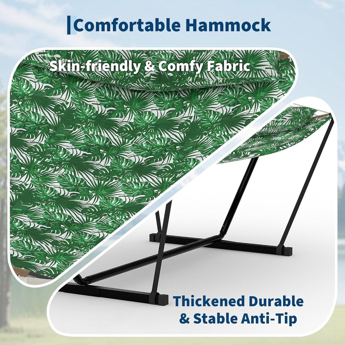 Garvee Double Hammock with Stand, Heavy Duty with Balance Rope, Green