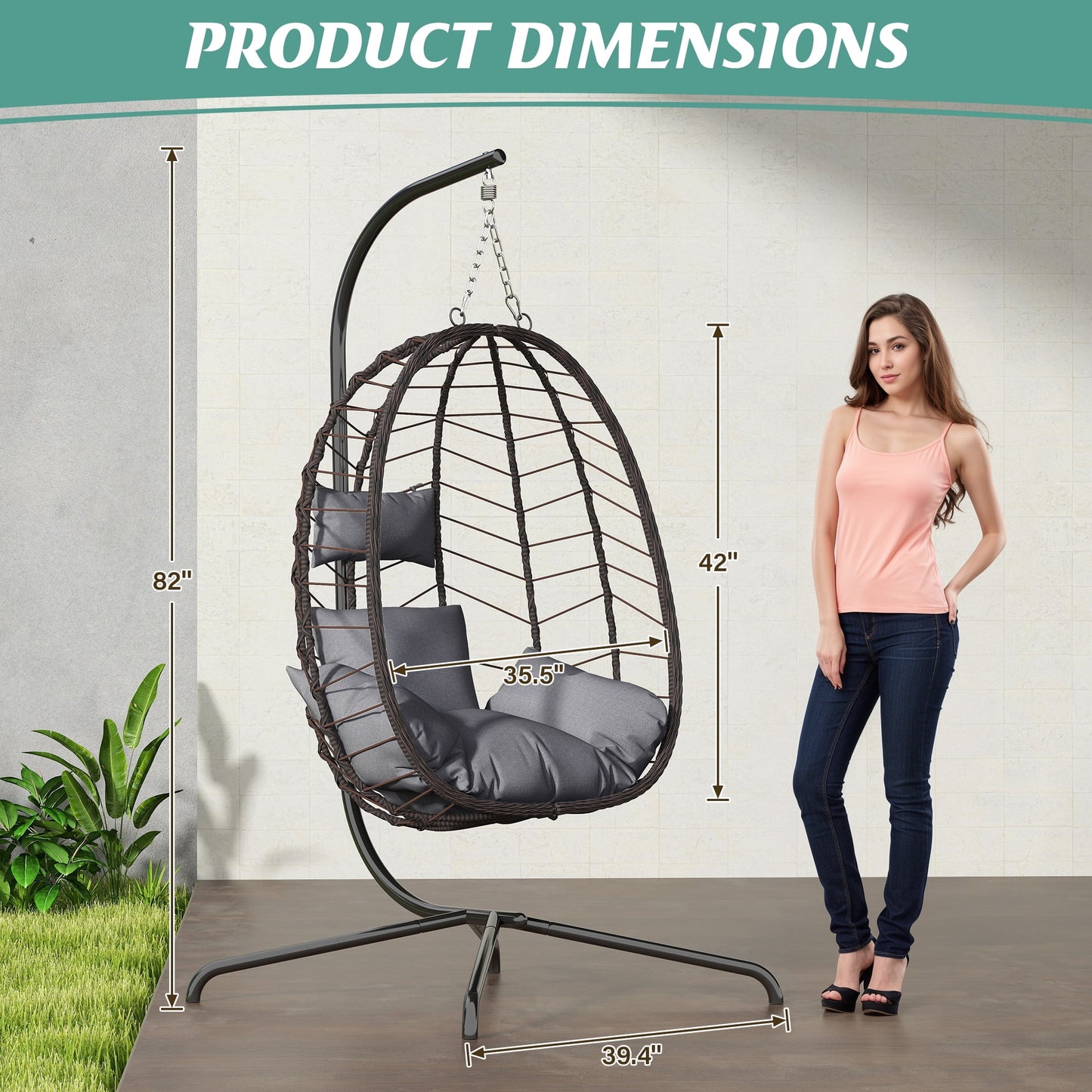 Egg Chair with Stand, Patio Wicker LHBcraft Hanging Chair, Hammock Swing Chair, 350LBS Capacity for Bedroom, Balcony, Garden
