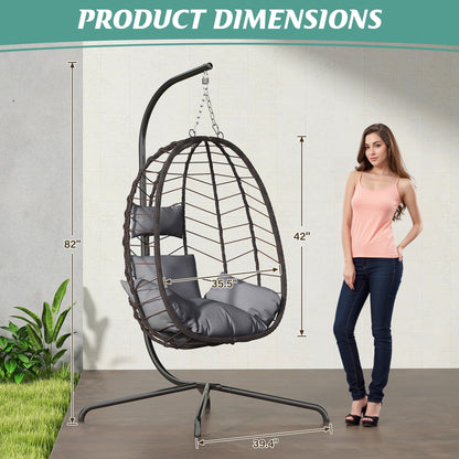 Egg Chair with Stand, Patio Wicker LHBcraft Hanging Chair, Hammock Swing Chair, 350LBS Capacity for Bedroom, Balcony, Garden