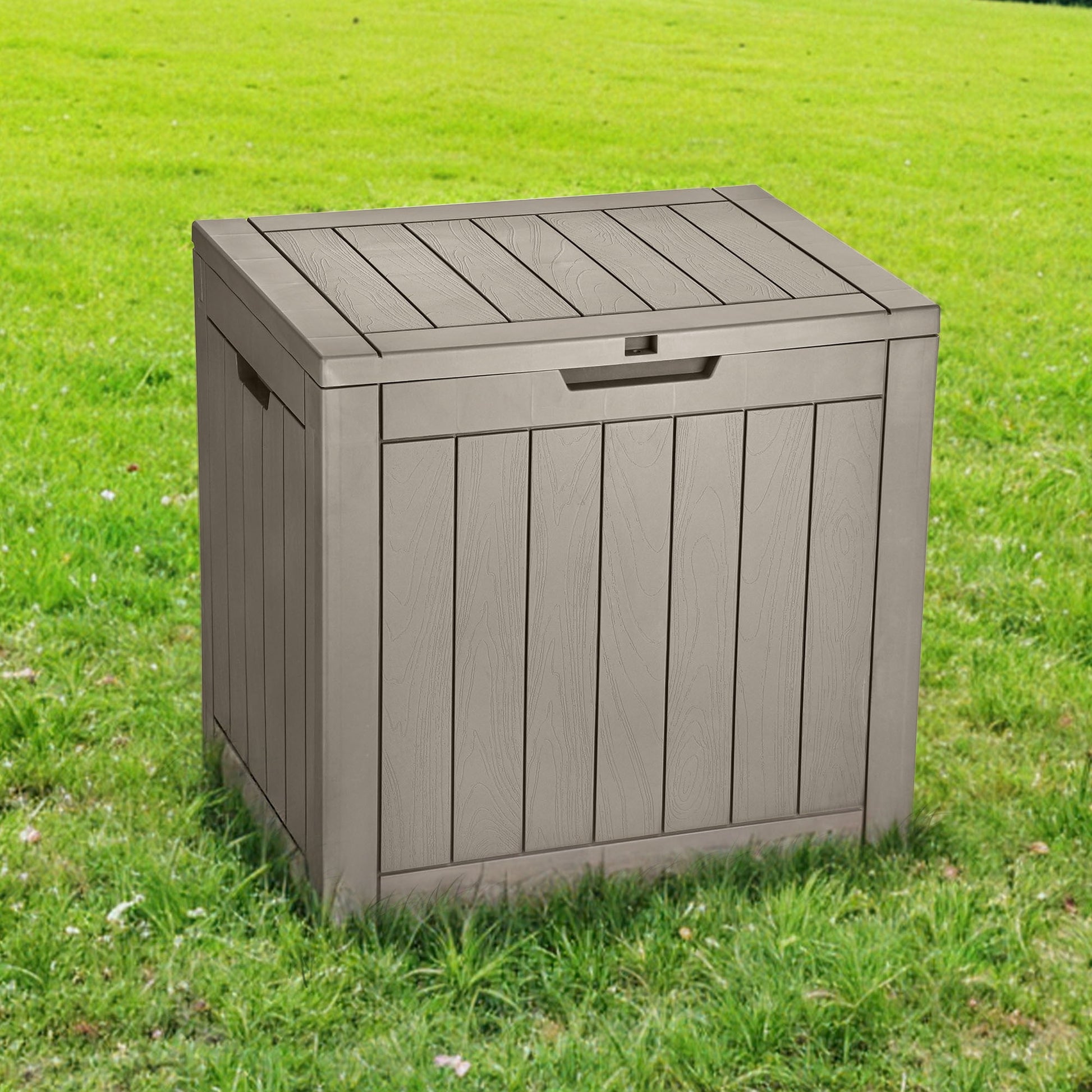 Dextrus 31 Gallon Weatherproof Resin Deck Box, Lockable Outdoor Storage Container, Heavy-Duty Patio Organizer for Cushions, Garden Tools, Poolside Supplies and Sports Gear, Brown