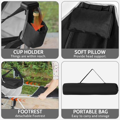 SUNSPIRE Oversized Hammock Chair with Footrest 2-Pack Portable Folding Rocking Camp Chair with Cup Holder for Outdoor Beach Sports Fishing Black