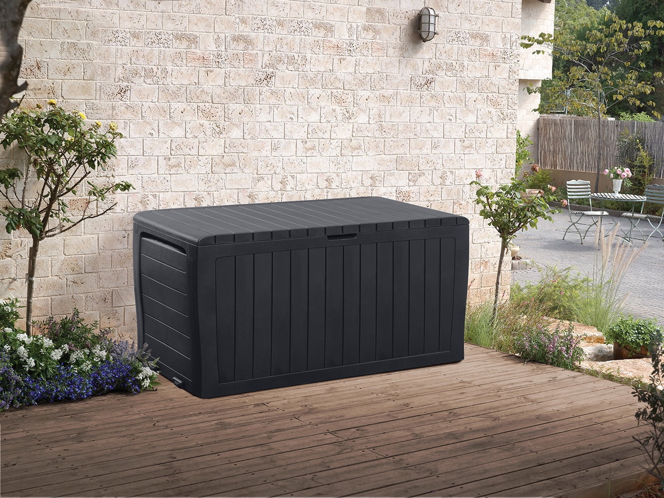 Keter Arden 71 Gallon Durable Resin Outdoor Deck Box Storage Organization, Graphite