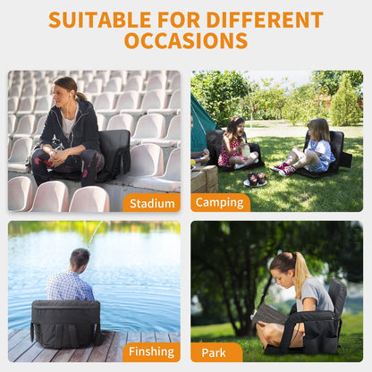 SUNYRISY 21-inch Heated Massage Stadium Seat, Folding Grandstand Chair, 3-Level Heating and Massage, 6 Reclining Angles, Suitable for Outdoor Camping, Sports and Exercise