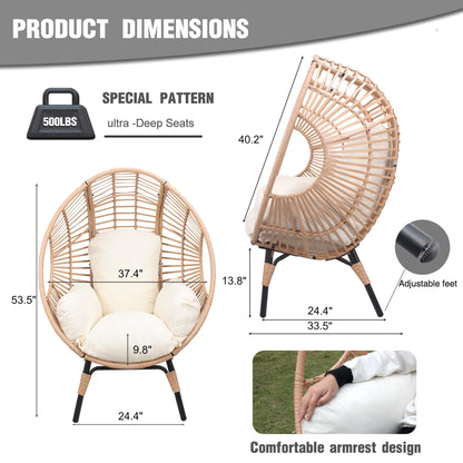 TQKVIPI Oversized Egg Chair Outdoor Indoor,Patio Lounge Chair with Thicken Cushions & Durable Steel Frame, Egg Basket Chair 500lbs Capacity for Garden, Backyard, Porch,Bedroom (Beige-Regular)