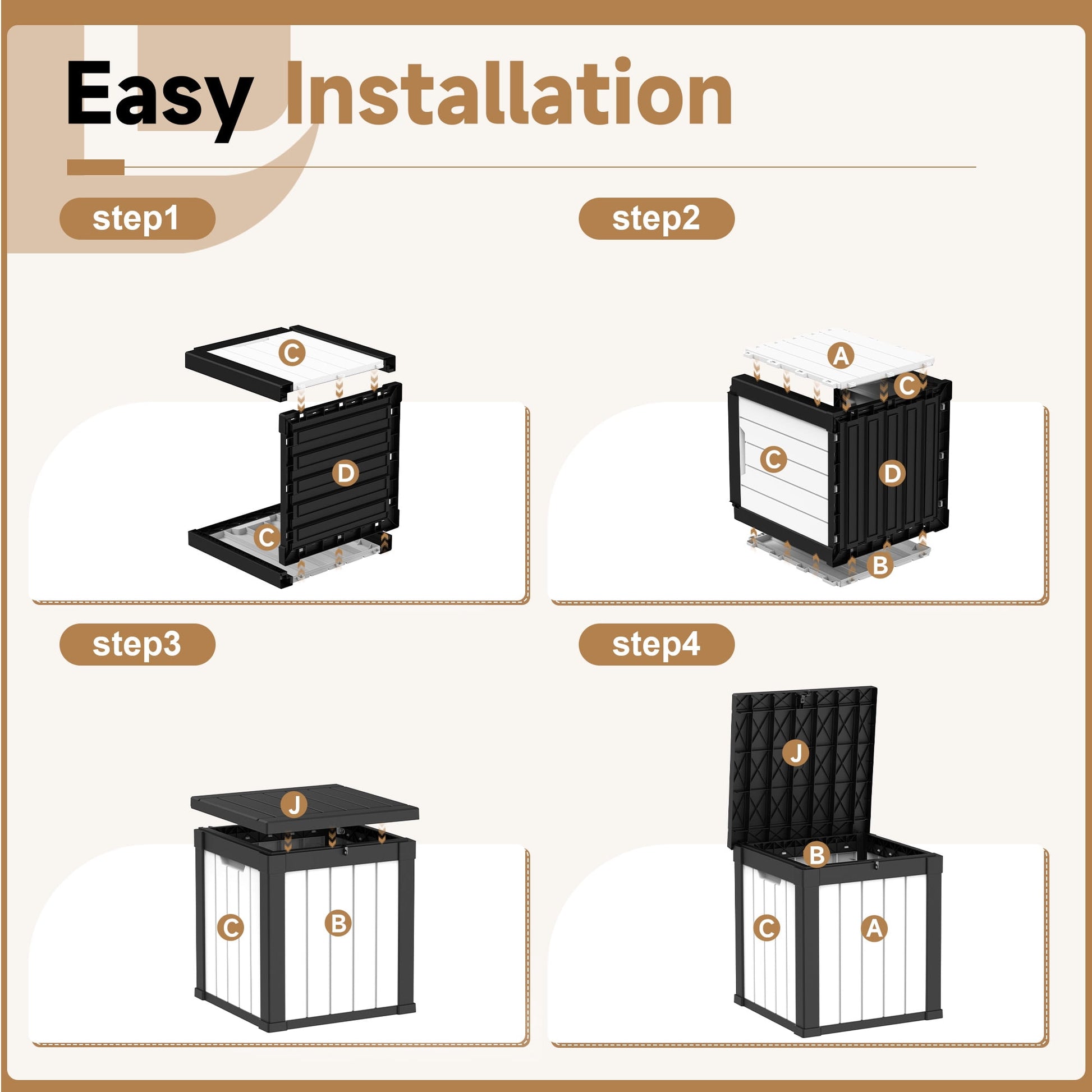 fazzn 50 Gallon Resin Deck Box Outdoor Indoor Waterproof Storage Box for Patio Furniture Pool Accessories Storage for Cushion Garden Tools (Black and White)