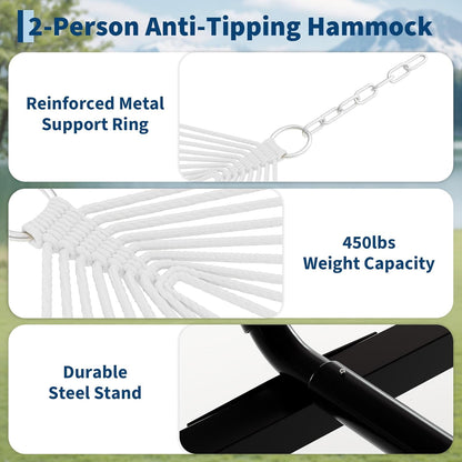 Garvee Double Hammock with Stand, Heavy Duty with Balance Rope, Green