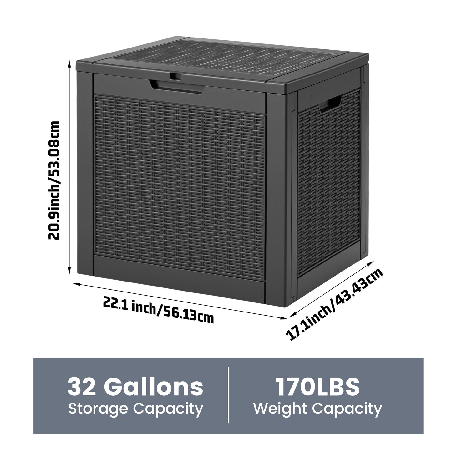 edx 31 Gallon Outdoor Storage Box, Wicker Pattern Resin Deck Box with Lockable Lid & Built-in Handles, 170 Lbs Capacity Storage Bench for Indoor/Outdoor Use, Black