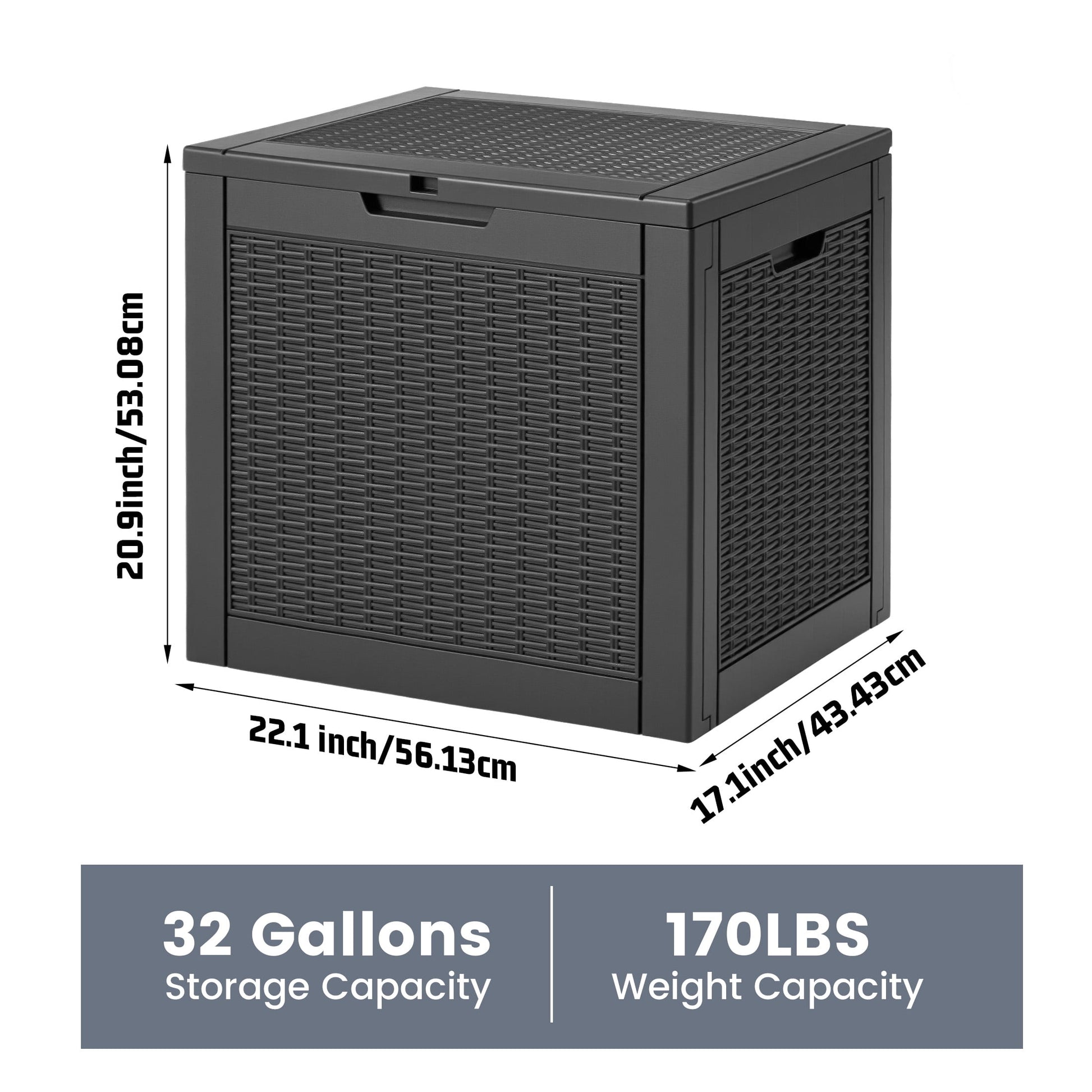 edx 31 Gallon Outdoor Storage Box, Wicker Pattern Resin Deck Box with Lockable Lid & Built-in Handles, 170 Lbs Capacity Storage Bench for Indoor/Outdoor Use, Black