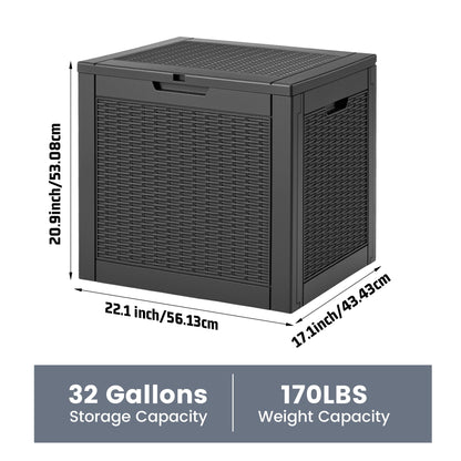 edx 31 Gallon Outdoor Storage Box, Wicker Pattern Resin Deck Box with Lockable Lid & Built-in Handles, 170 Lbs Capacity Storage Bench for Indoor/Outdoor Use, Black