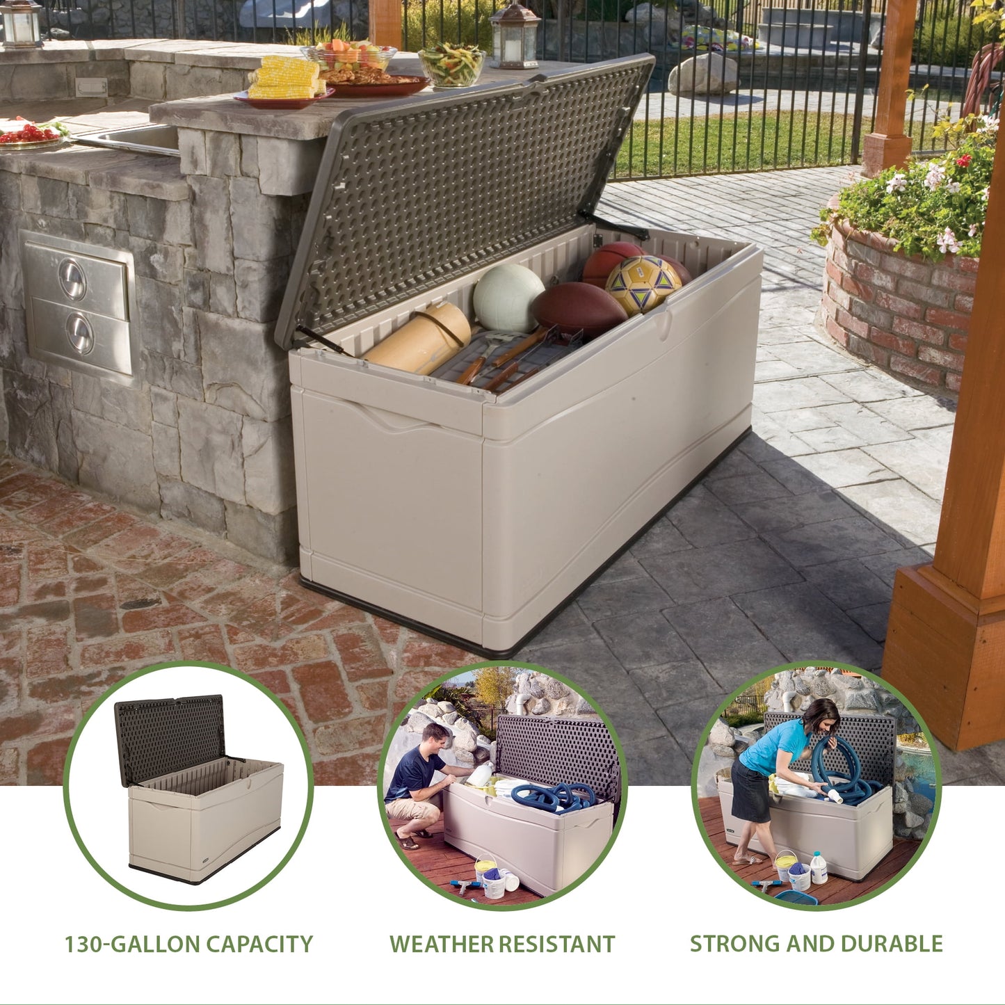 Lifetime New Outdoor Polyethylene Deck Box and Bench 130 Gal., Tan (60012)
