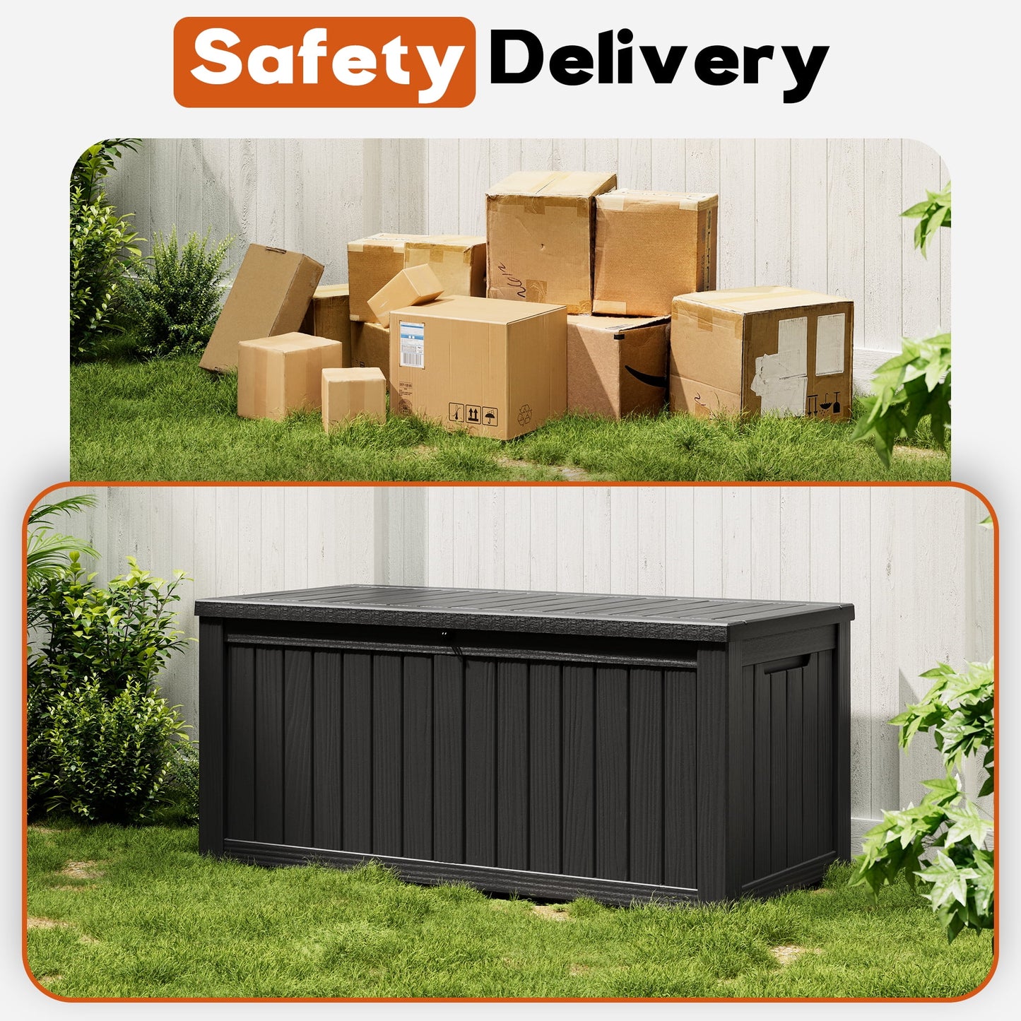 Nihsuao 130 Gallon Resin Deck Box, Lockable Outdoor Storage Container, Waterproof Storage Box for Patio Furniture Cushions, Black