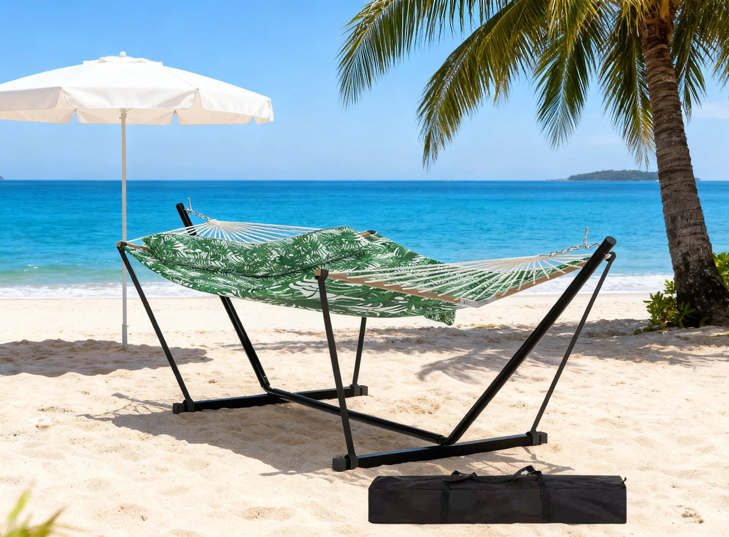 Garvee Double Hammock with Stand, Heavy Duty with Balance Rope, Green