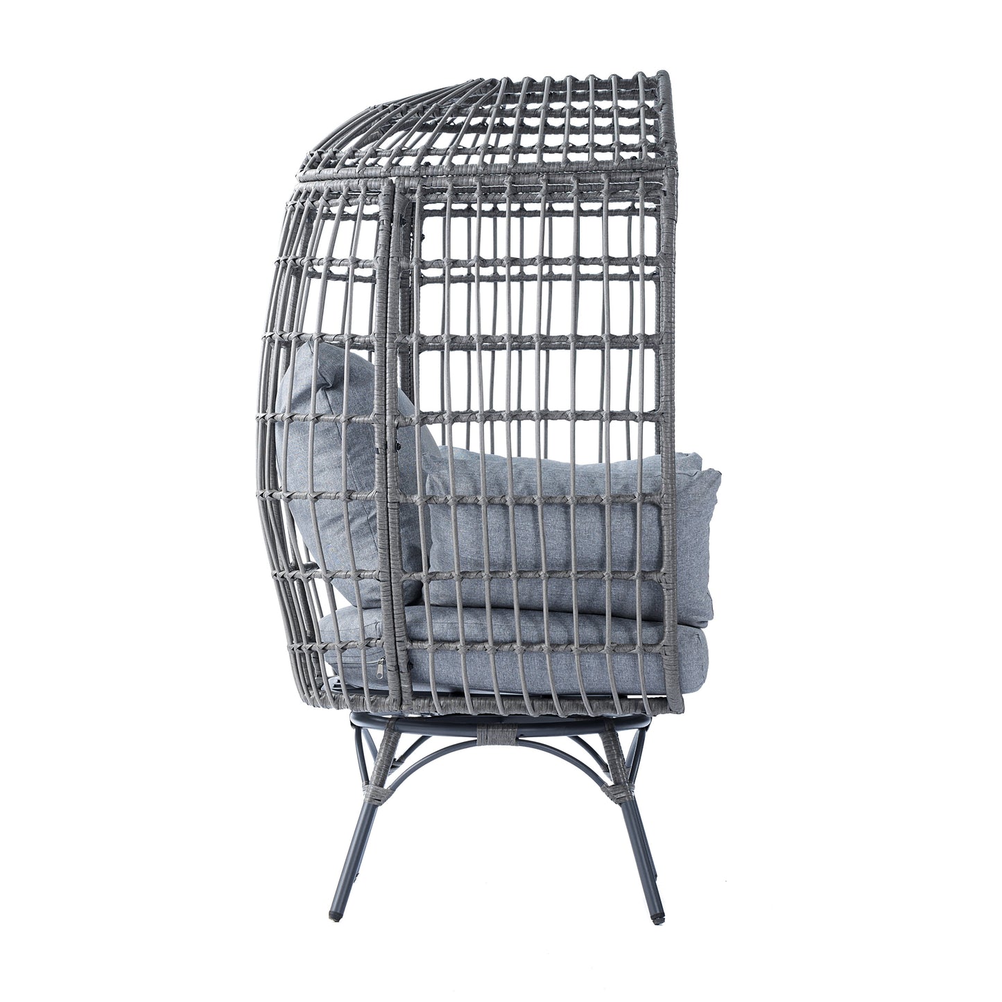 Emma + Oliver Gray/Gray Indoor/Outdoor Oversized Swivel Lounge Egg Chair with Wicker Rattan Construction and 4 Cushions for Patio, Sunroom, or Deck