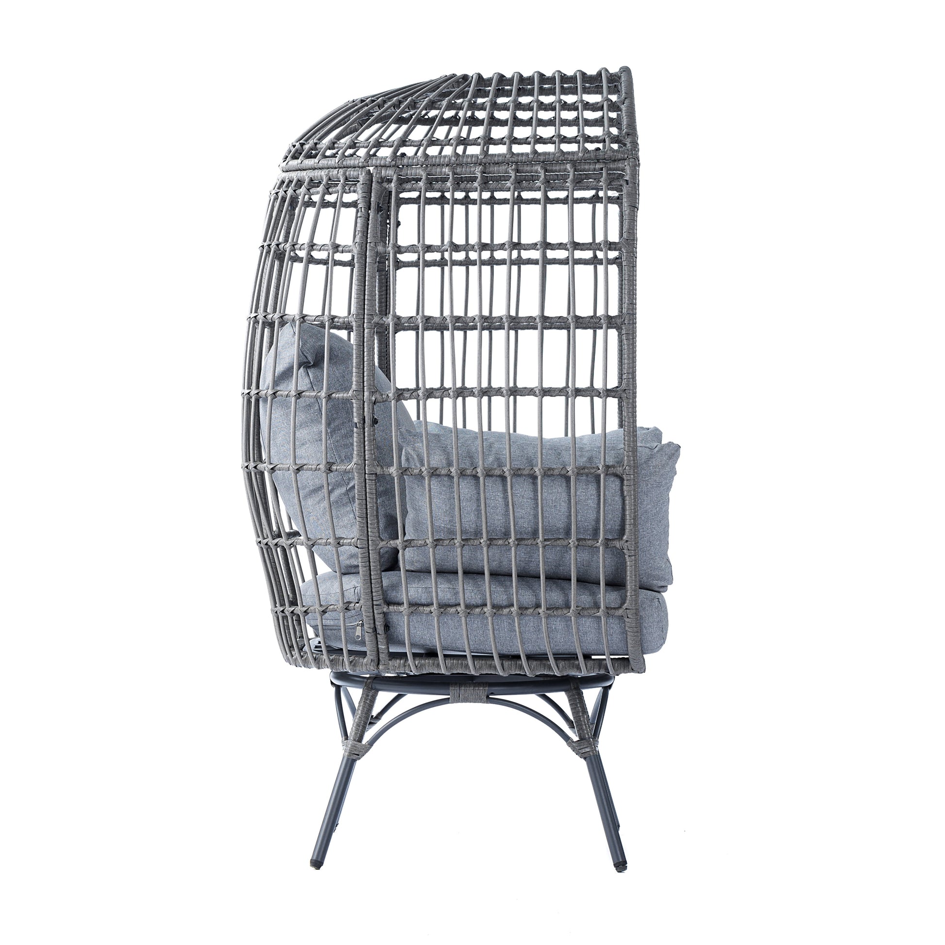 Emma + Oliver Gray/Gray Indoor/Outdoor Oversized Swivel Lounge Egg Chair with Wicker Rattan Construction and 4 Cushions for Patio, Sunroom, or Deck