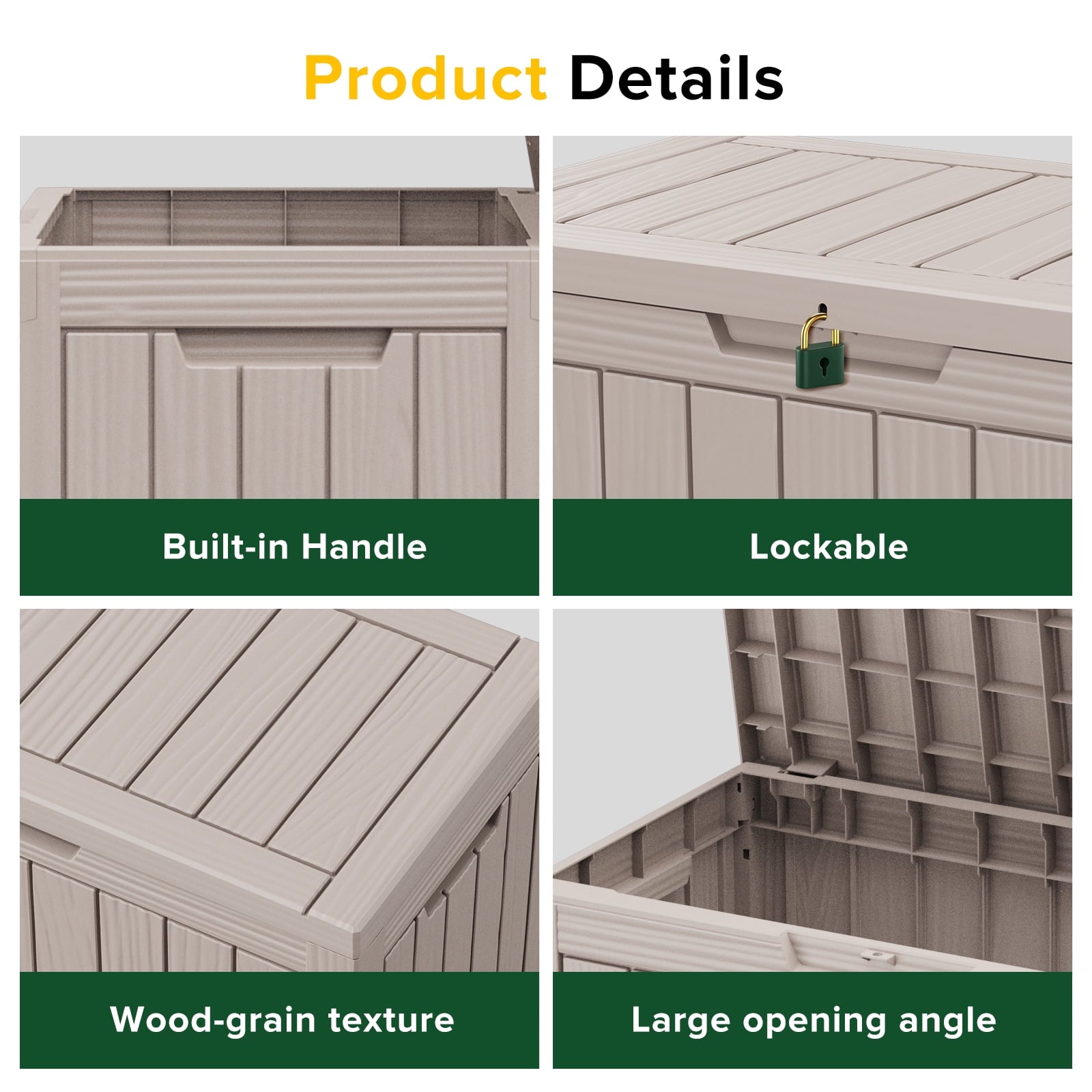 45 Gallon Resin Deck Box, Lockable Patio Outdoor Storage Box for Furniture, Garden Tools and Tools Storage, Waterproof Outside Storage Boxes (Grey)