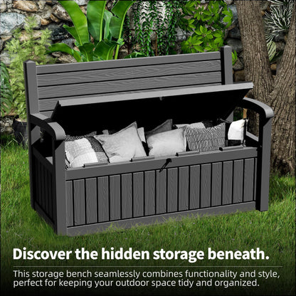 EasyUp 80 Gallon Storage bench Lockable Waterproof Deck Box - Outdoor Storage Box for Patio,Garden and Porch,Tools and Cushions(Black)