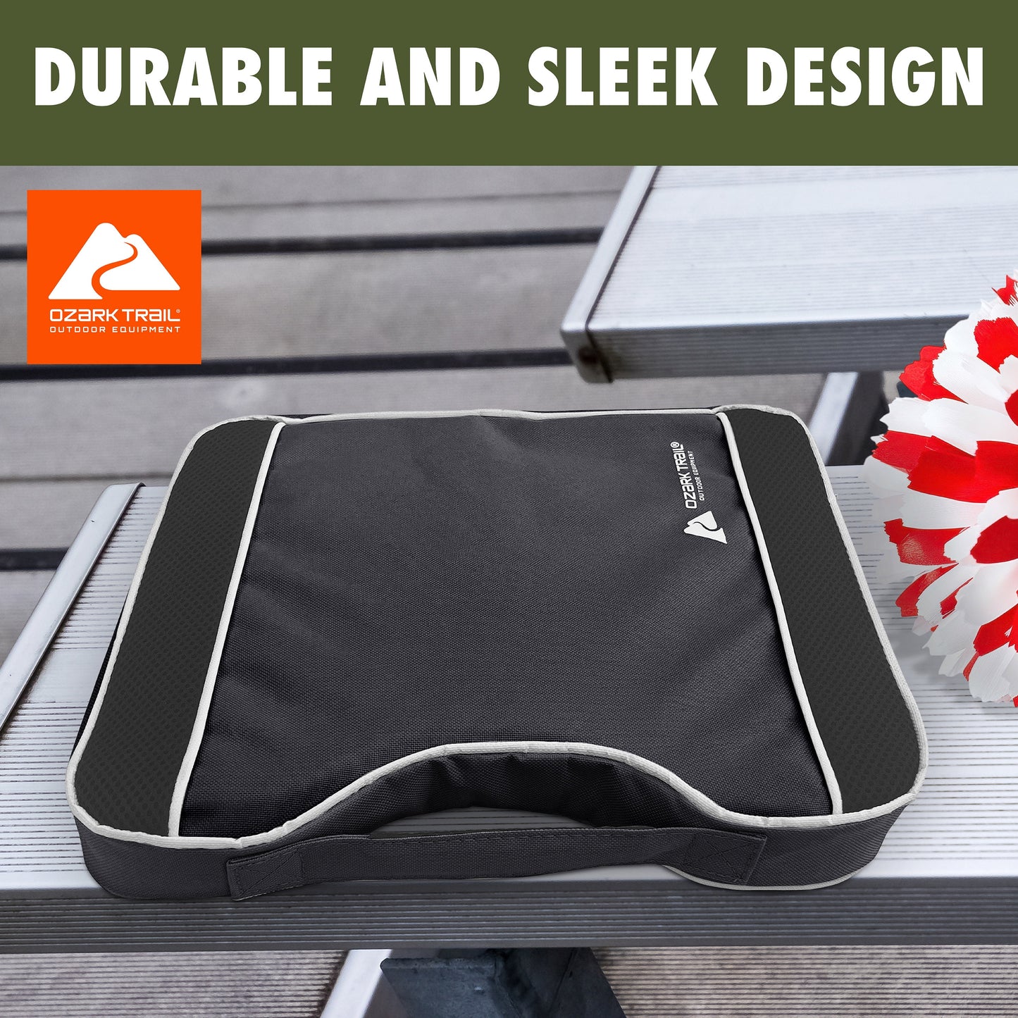Ozark Trail Gray and Black Stadium Cushion