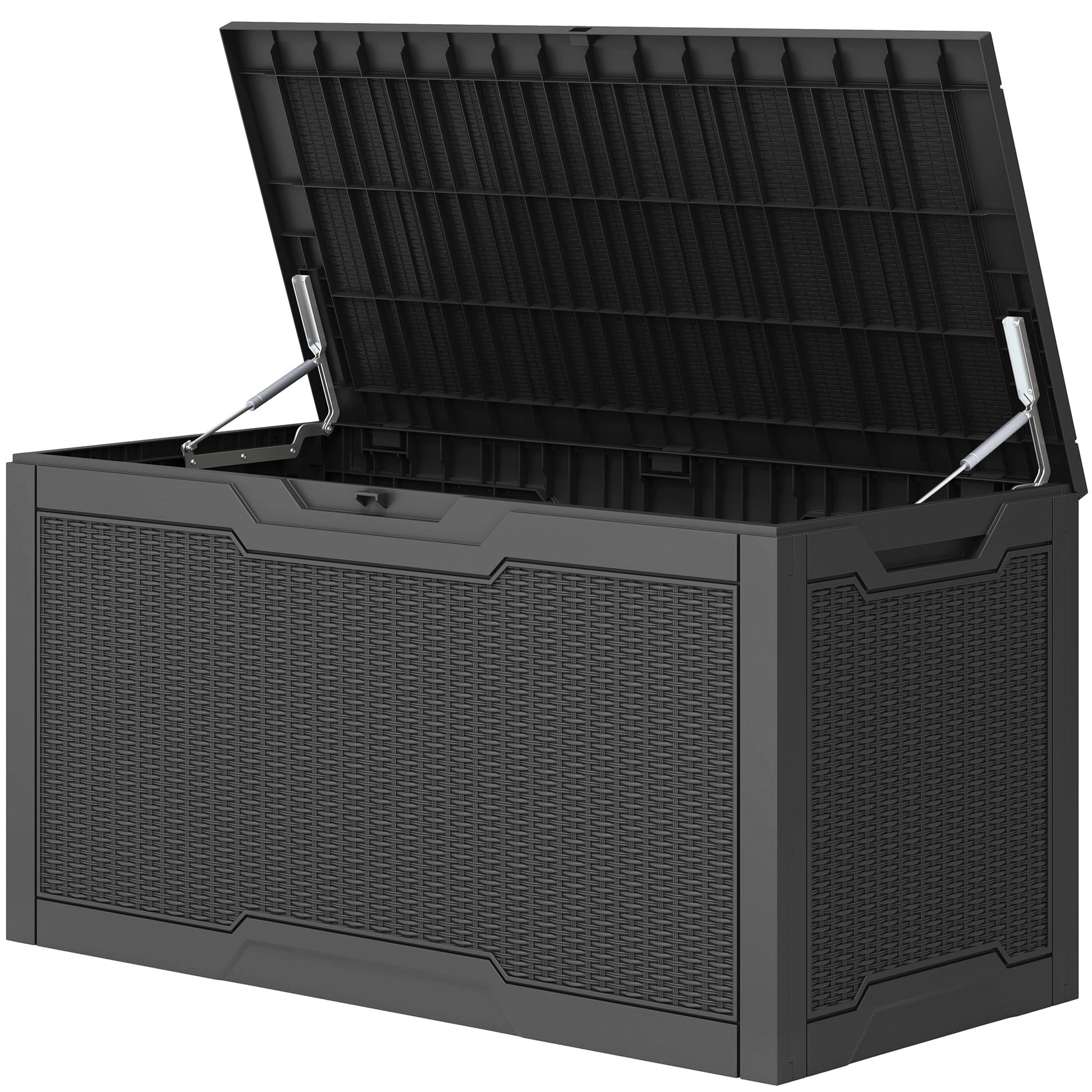 Uforic 100 Gallon large Deck Box, Outdoor Resin Storage Box, Outdoor Container for Patio Garden, Waterproof, Lockable, Black