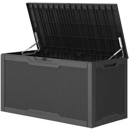 Uforic 100 Gallon large Deck Box, Outdoor Resin Storage Box, Outdoor Container for Patio Garden, Waterproof, Lockable, Black