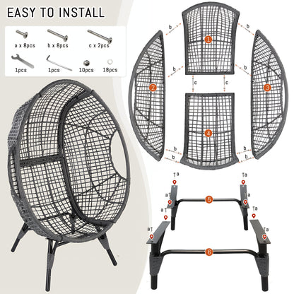 RADIATA Oversized Patio Egg Chair with Footrest, Dark Gray Rattan Outdoor Lounge Chair with Cushion