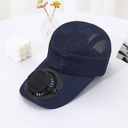 Adults Mesh Baseball Cap Fishing Beach Hats with Solar Fan, Summer UV Protection Sun Hat, Solar Powered/USB Charging Sunhat or Hiking Fishing Golf