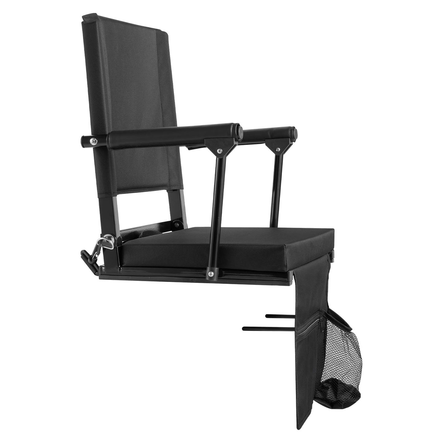 KFFKFF Portable Stadium Seat with Armrests, Back Support, and Padded Cushion, Bleacher Chair with Shoulder Strap, Hooks, and Cup Holder, Black Seat for Sports Events, 1PCS