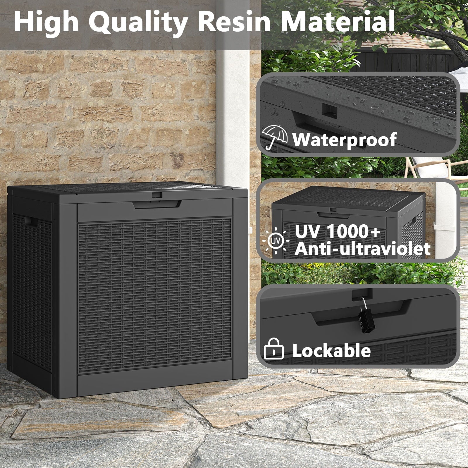 Bifanuo 31 Gallon Deck Box, Resin Outdoor Storage Box, Waterproof and UV Resistant Lightweight Storage Deck Box for Garden Tools, Supplies, Toys