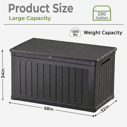 Alvantor Outdoor Storage Box Waterproof Resin Deck Box Lockable in Black, 230 Gallon XXL