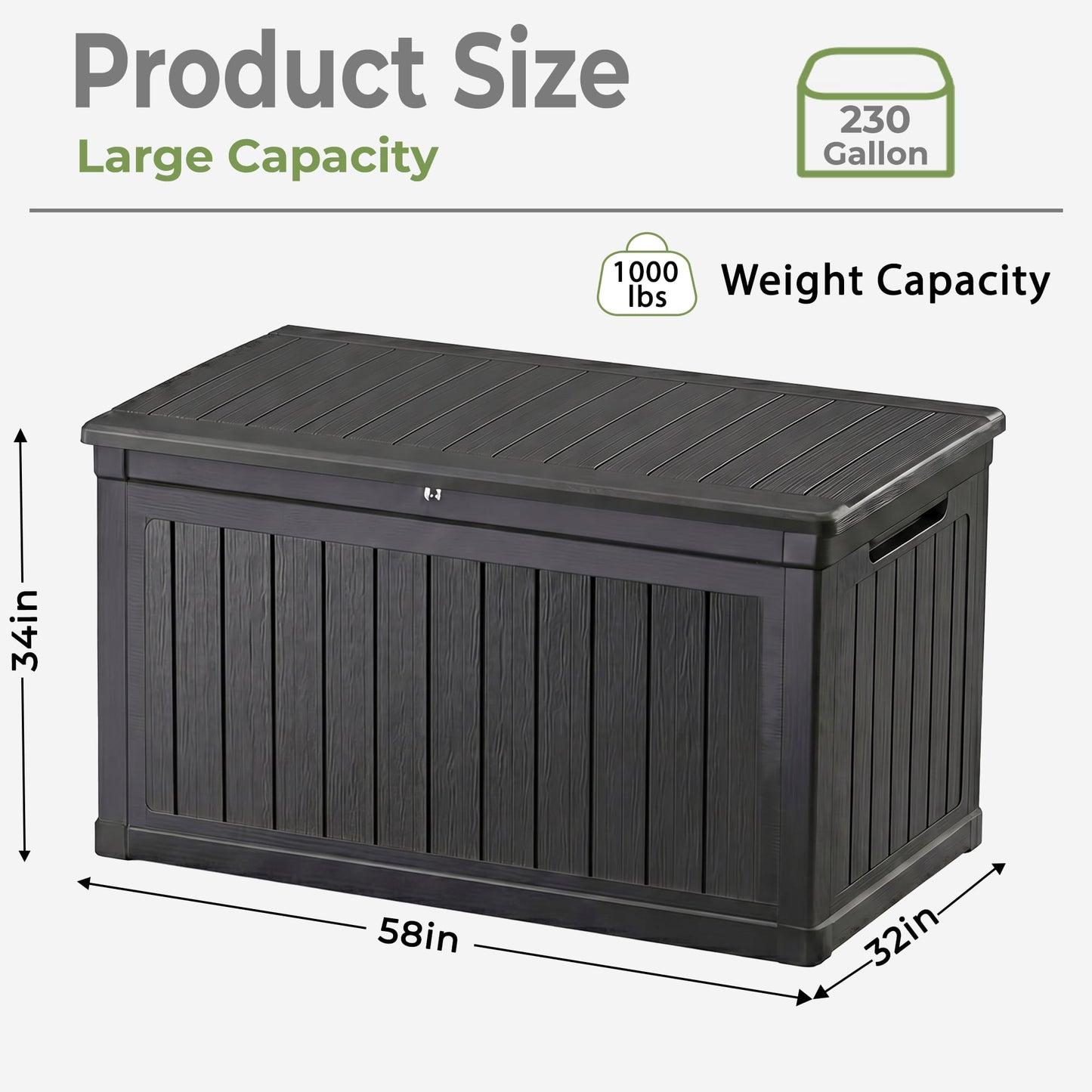Alvantor Outdoor Storage Box Waterproof Resin Deck Box Lockable in Black, 230 Gallon XXL