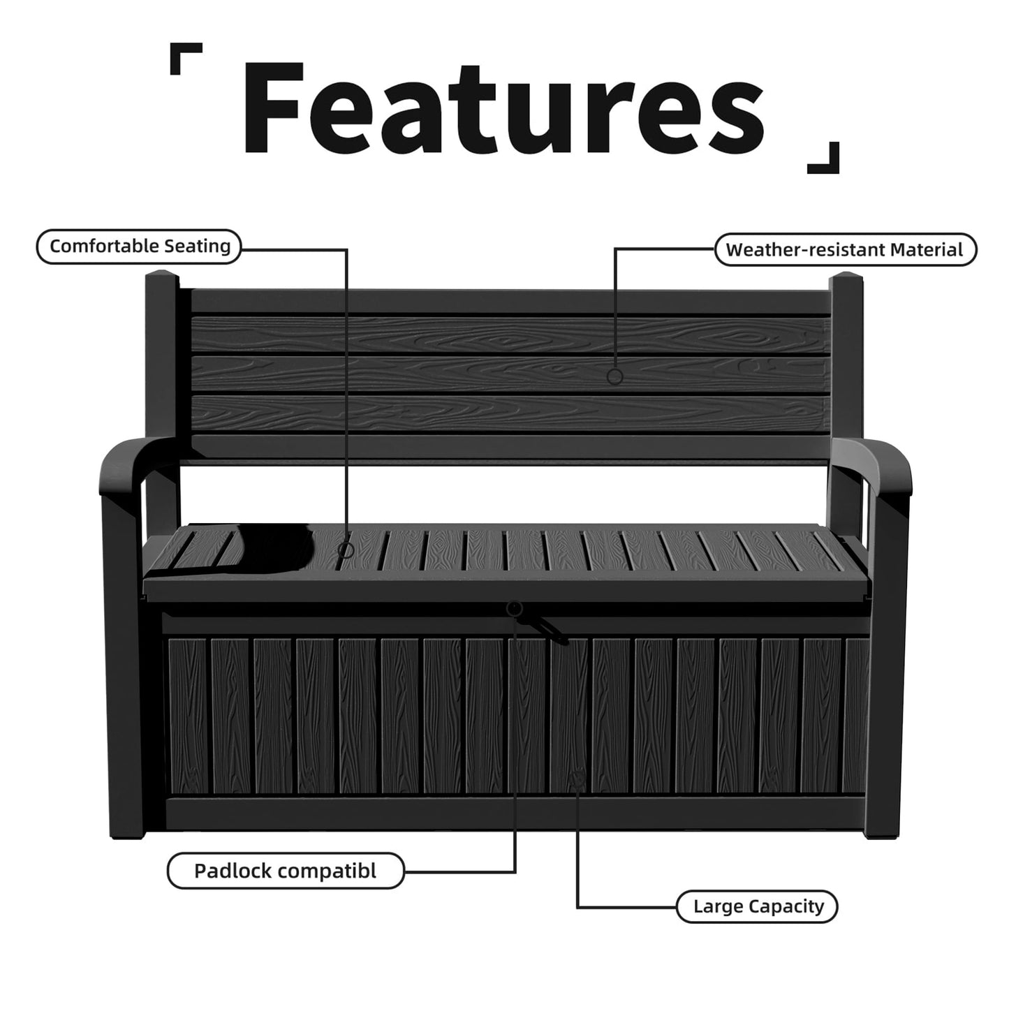 EasyUp 80 Gallon Storage bench Lockable Waterproof Deck Box - Outdoor Storage Box for Patio,Garden and Porch,Tools and Cushions(Black)