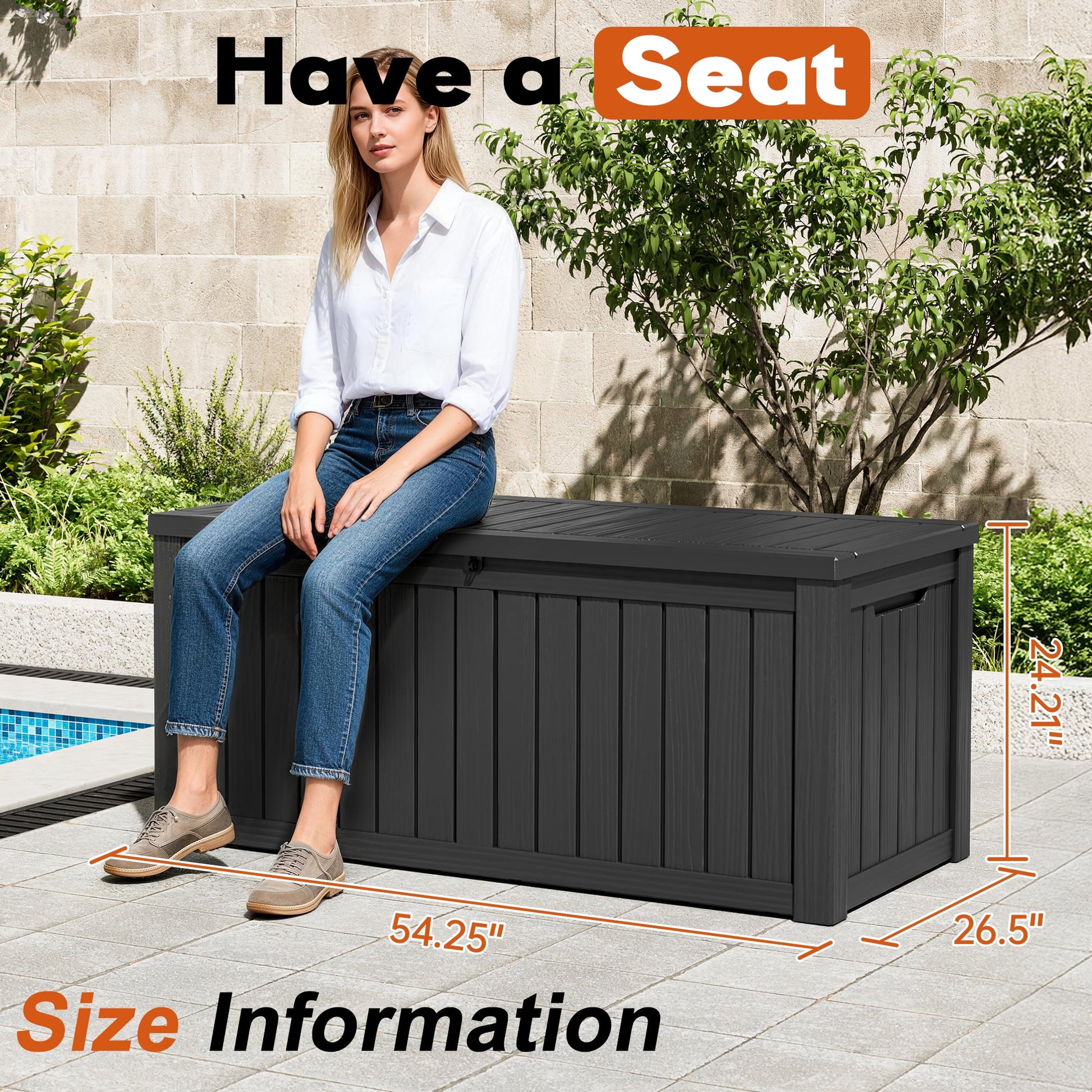 Nihsuao 130 Gallon Resin Deck Box, Lockable Outdoor Storage Container, Waterproof Storage Box for Patio Furniture Cushions, Black
