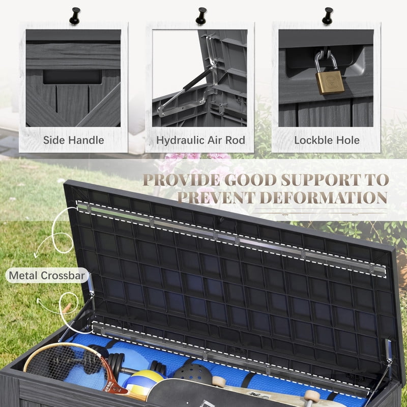 Devoko 122 Gallon Outdoor Patio Box Deck Plastic Resin Storage Box Backyard, Dark Grey