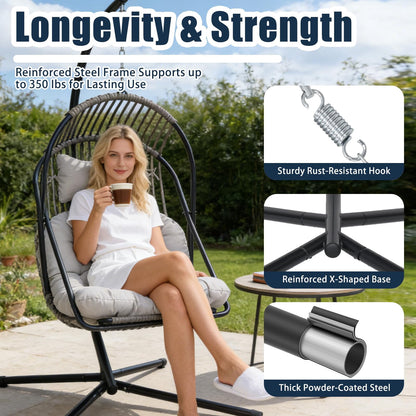 Hanging Egg Chair wth Stand Patio Hammock Swing Chair with Stand Canopy Indoor/Outdoor Collapsible Minimalist, Easy to Store, Max Load Capacity 400lbs, for Garden, Bedroom, Living Room