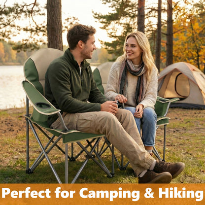 EDX Heavy Duty Camping Chair 500 lb Capacity, Oversized Extra Wide for Adults, Padded High Back Folding Lawn Chair, 500 lbs Steel Frame, Portable Outdoor Camping Chair with Cup Holder, Green