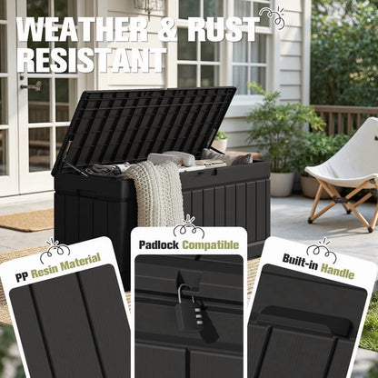 Homall 82 Gallon Outdoor Storage in Resin Deck Box 45.66in Width Lockable Deck Box, Black